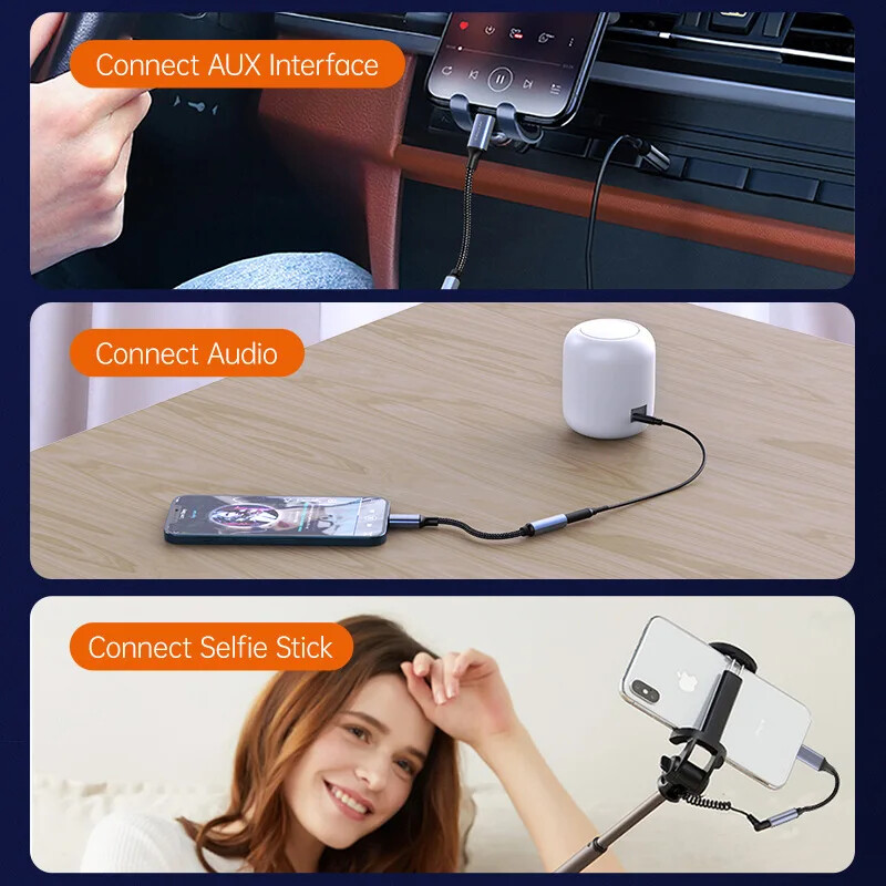 Lightning iki 3,5 mm lizdo AUX kabelis 3 5 MM adapteris, skirtas iPhone 11 12 13 14 Pro ausinių jungtis Garso prijungimas per "Bluetooth"