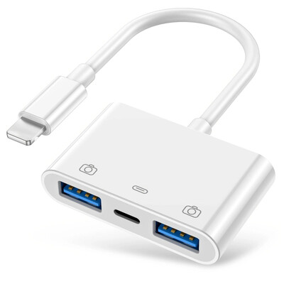 USB OTG-adapter USB-kaamera adapter, mis ühildub IPhone'i iPadi USB-muunduriga koos laadimispordiga Plug and Play kaardilugeja jaoks