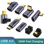 USB 4.0 OTG 40Gbps 8K C-tüüpi 90-kraadine adapter PD 100W 5A USB C-tüüpi C kiirlaadimiskonverter USB C-andmeadapter sülearvutitele
