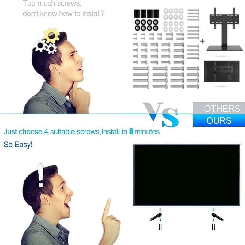 Universaalne telerialuse aluse lauapealne teleri jalad TCL Rokutelerite jaoks koos kruvidega 32-65-tollise telerialuse kinnitusega