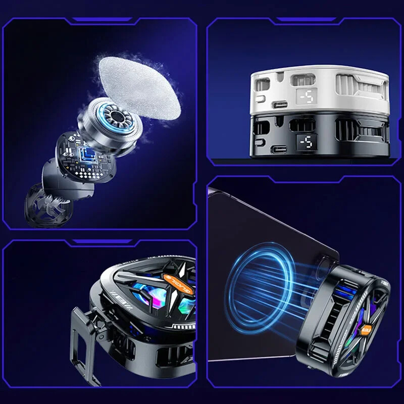 15w Kontrola s tri brzine Snažno hlađenje FS05 Poluvodič Radijator mobilnog telefona Hladnjak Ventilator Digitalni zaslon Magnetska stražnja stezaljka