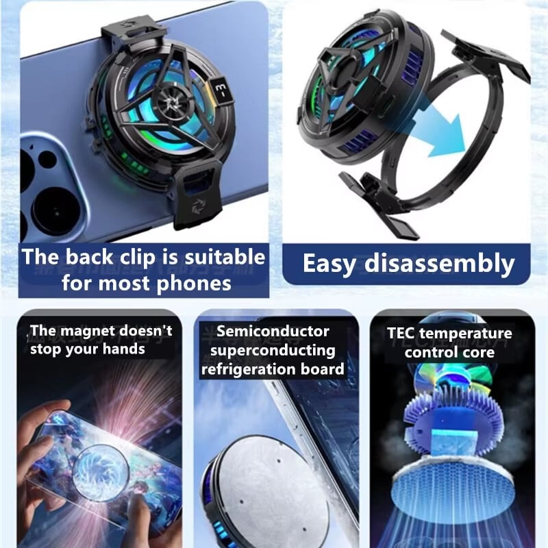 Magnetski hladnjak za telefon s bežičnim punjenjem za iPhone15, 14, 13, 12, 11 S24Ultra ventilator za hlađenje telefona sa stražnjom stegom, hlađenje igre