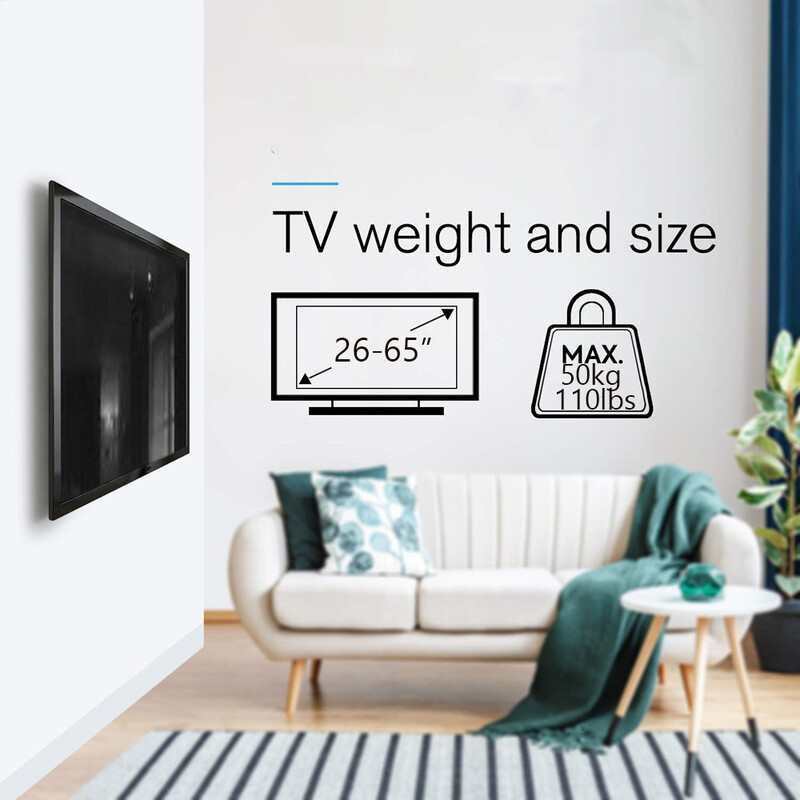 TV zidni nosač fiksni za većinu 26"-65" ravnih/zakrivljenih TV-a s max VESA 400X400mm do 110lbs Univerzalni TV nosač koji štedi prostor