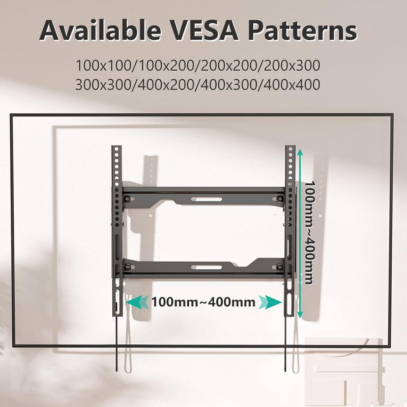 Televizoriaus sieninis laikiklis tvirtinamas daugeliui 40"–80" plokščių / lenktų televizorių su Max VESA 400x400 mm iki 110 lbs erdvę taupančiu universaliu televizoriaus laikikliu