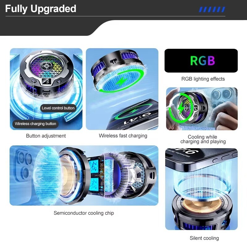 SL15 Bežični punjač 15W Radijator mobilnog telefona Hladnjak s magnetskim poluvodičem SL17 Mali ventilator mobilnog telefona stegnut radijator