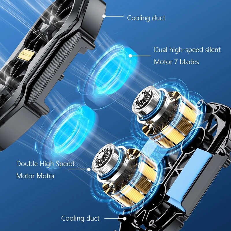 FS01 Охладител за мобилен телефон с двоен вентилатор Акумулаторен по-силен охлаждащ вентилатор Радиатор Универсален радиатор за въздушно охлаждане Щипка за охладител за телефон