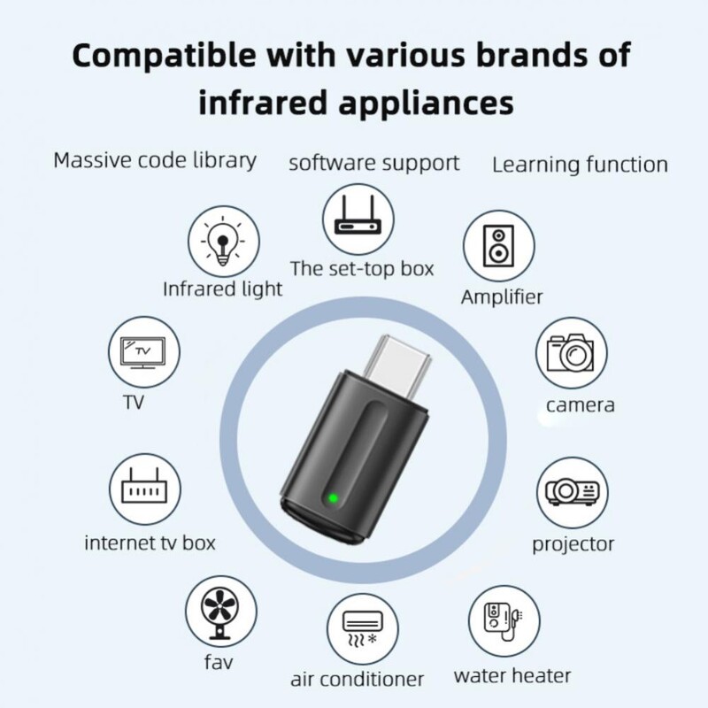 C-tüüpi mikro-USB-liidesega mobiiltelefoni kaugjuhtimispult Smart App juhtmevaba infrapunaseadme adapter