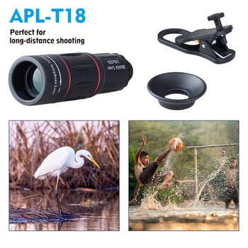 APEXEL Universal 18x25 Monocular Zoom HD οπτικός φακός κινητού τηλεφώνου Observing Survey Τηλεφακός 18X με τρίποδο για Smartphone