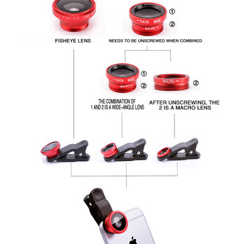 3 σε 1 φακός Fisheye 0,67X ευρυγώνιος φακός μικροσκοπικής κάμερας Ζουμ Fish Eye Lens σε φακούς smartphone με κλιπ τηλεφώνου για όλα τα smartphone