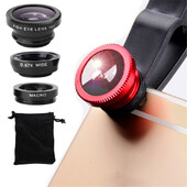 Univerzalni 3 u 1 Fish Eye objektiv širokokutni makro pametni telefon Fisheye Lens Zoom za Iphone Samsung Xiaomi Mobitel Objektiv kamere