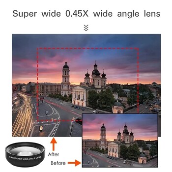 2 IN 1 Lens Universal Clip 37mm Επαγγελματικός φακός κινητού τηλεφώνου 0,45x 49uv Super Wide-Angle + Macro HD φακός για iPhone Android