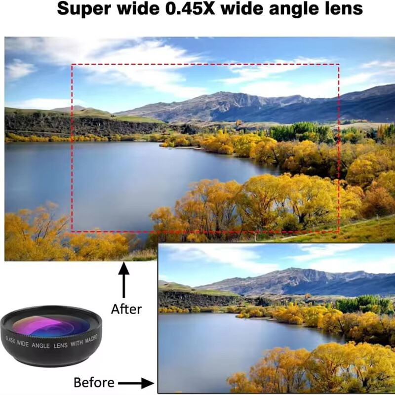 37 mm universalus mobiliojo telefono objektyvo rinkinys, 0,45 x itin plataus kampo ir 12,5 x ultra makro objektyvo HD kameros objektyvas, skirtas „iPhone“ ir „Xiaomi“
