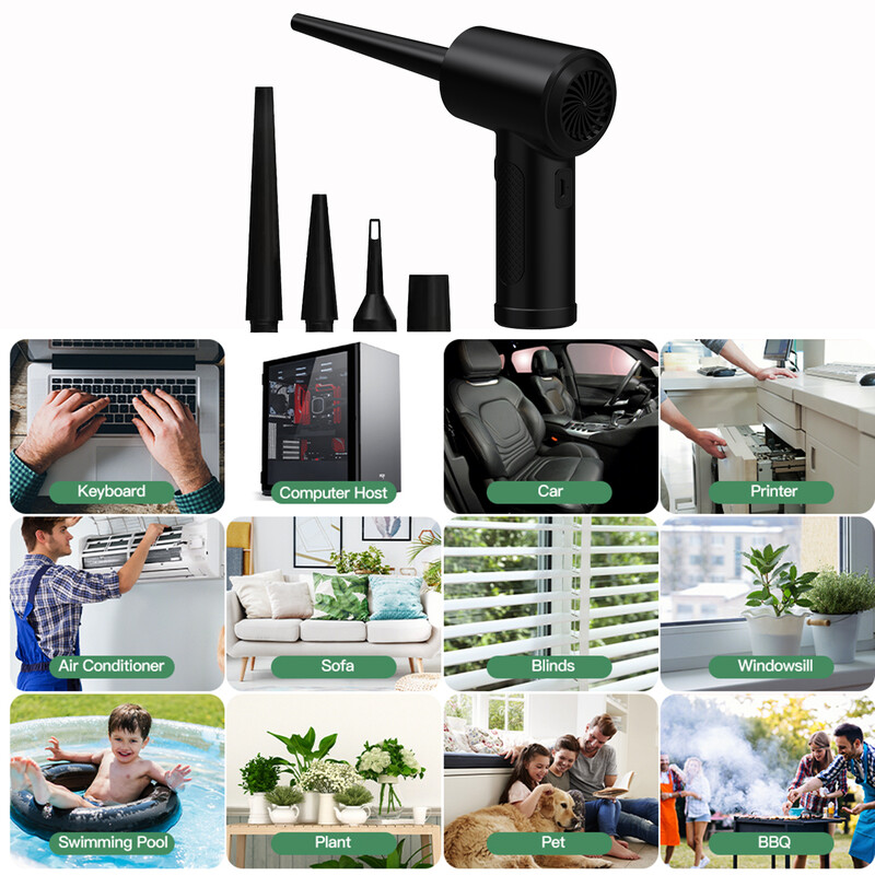 Įkraunamas belaidis oro dulkės 51000 RPM USB suspausto oro pūstuvas dulkių pūtimo pistoletas, skirtas nešiojamojo kompiuterio automobilio klaviatūros valymui