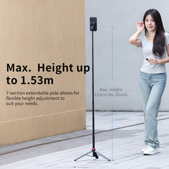 Ulanzi MT-84 1,53M Magnetic Selfie Stick Tripod Wireless Bluetooth Remote Phone Extension Tripod for Phone Live Streaming Vlog