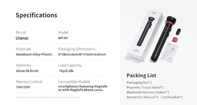 Ulanzi MT-84 1.53M магнитен статив за селфи стик Безжичен Bluetooth дистанционен удължител за телефон Статив за поточно предаване на живо от телефон Vlog