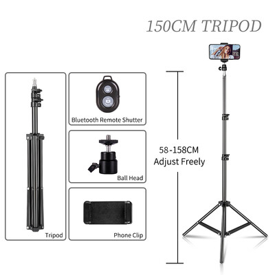 2m 170/150/55cm Selfie Stativ Aluminijski Svjetlosni Stalak Za Nosač Za Telefon Stalak Digitalni Fotoaparat Stativ Sa Stezaljkom Bluetooth Kontroler