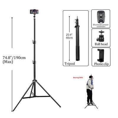 2m 170/150/55cm Selfie Stativ Aluminijski Svjetlosni Stalak Za Nosač Za Telefon Stalak Digitalni Fotoaparat Stativ Sa Stezaljkom Bluetooth Kontroler