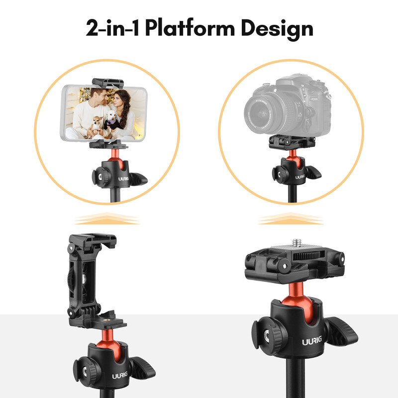 UURIG Selfie Stick trikojo stovas su lanksčiu kamuoliuku, maks. 130 cm aukščio, 1/4 `` Varžtinė jungtis išmaniojo telefono fotoaparatui Vlog Live