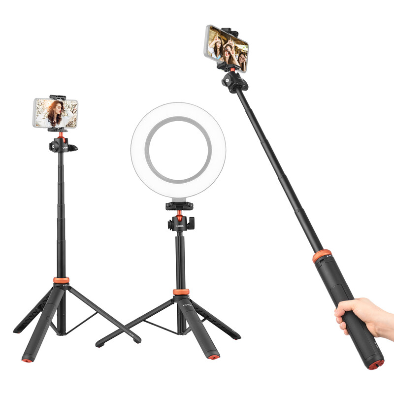 UURIG Selfie Stick trikojo stovas su lanksčiu kamuoliuku, maks. 130 cm aukščio, 1/4 `` Varžtinė jungtis išmaniojo telefono fotoaparatui Vlog Live