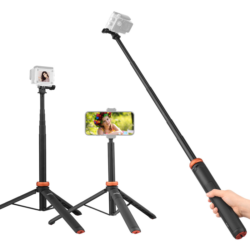 UURIG Selfie Stick trikojo stovas su lanksčiu kamuoliuku, maks. 130 cm aukščio, 1/4 `` Varžtinė jungtis išmaniojo telefono fotoaparatui Vlog Live
