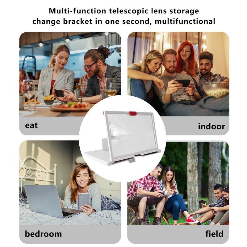 Kaarjas telefoniekraani võimendi video mobiiltelefoni suurendusklaasist alusklamber Kokkupandav telefonihoidik projektor kõrglahutusega