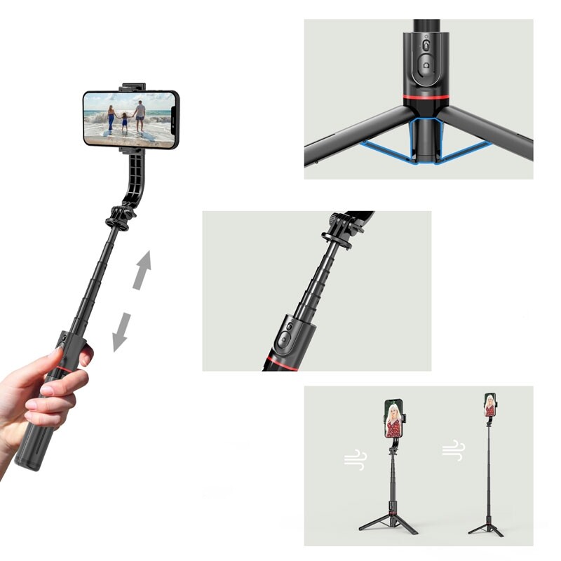 „Selfie Stick“ trikojis su nuotoliniu ištraukiamu nešiojamu mobiliuoju telefonu belaidžiu „Bluetooth“ asmenukių lazda, skirta asmenukės vaizdo įrašymui