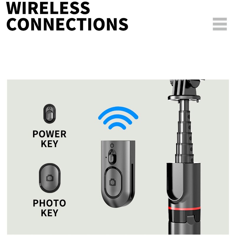 „Selfie Stick“ trikojis su nuotoliniu ištraukiamu nešiojamu mobiliuoju telefonu belaidžiu „Bluetooth“ asmenukių lazda, skirta asmenukės vaizdo įrašymui