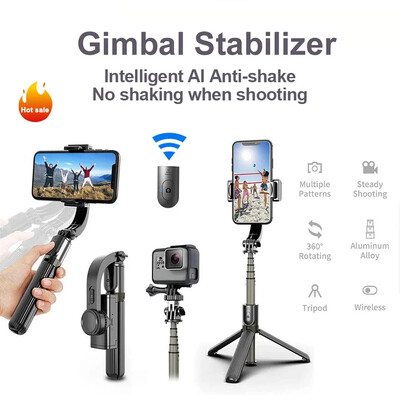 Stabilizator de cardan portabil pentru smartphone cu 1 axă cu suport pentru trepied Selfie Stick Telecomandă fără fir Bluetooth pentru iPhone Android