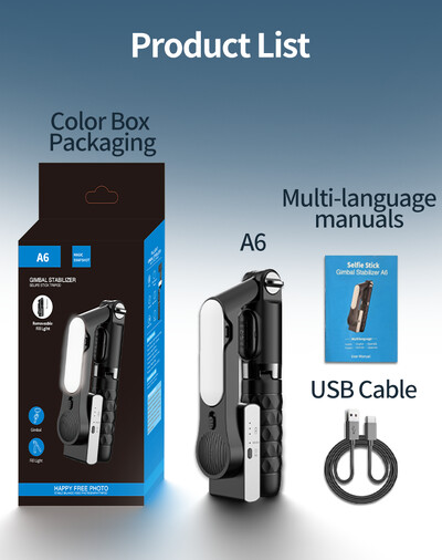 Rankinis gimbalo stabilizatorius, skirtas 1 ašies išmaniajam telefonui su „Selfie Stick“ trikojo stovu, belaidžiu „Bluetooth“ nuotolinio valdymo pultu, skirtu „iPhone Android“