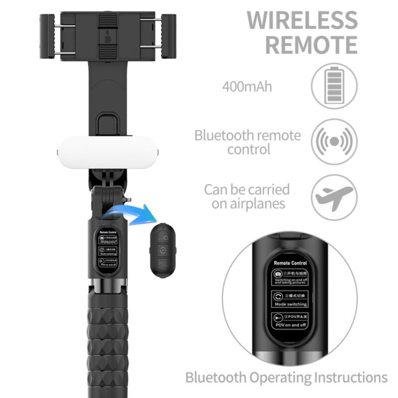 Rankinis gimbalo stabilizatorius, skirtas 1 ašies išmaniajam telefonui su „Selfie Stick“ trikojo stovu, belaidžiu „Bluetooth“ nuotolinio valdymo pultu, skirtu „iPhone Android“