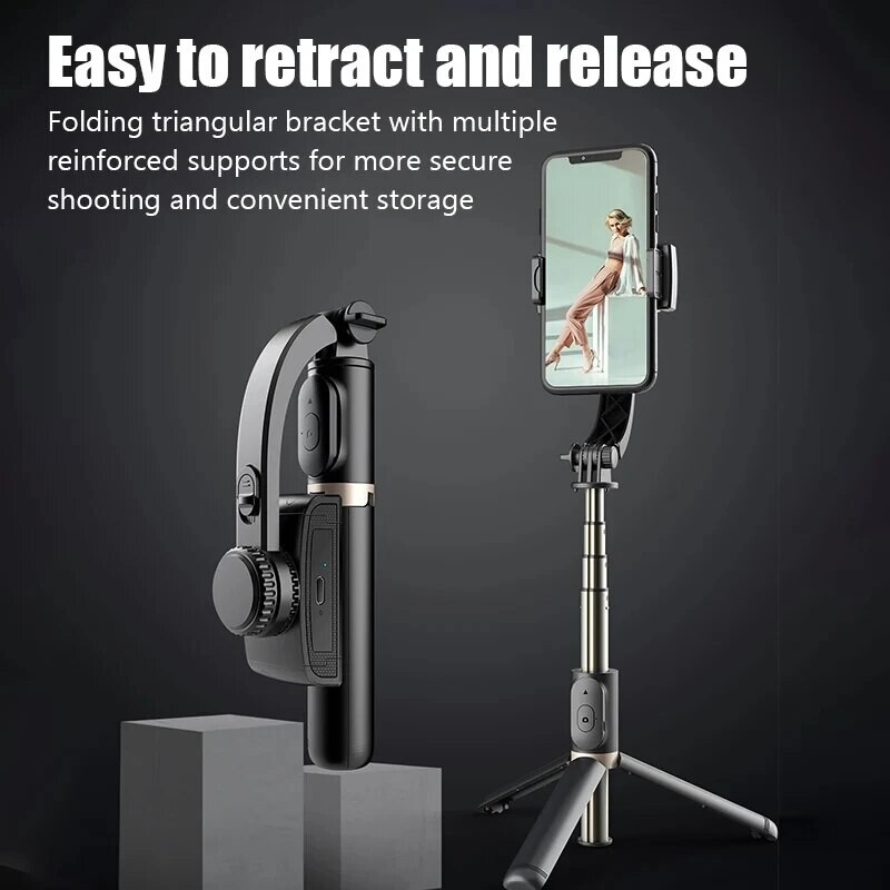 Q08 delninis gimbalo stabilizatorius, stabilizatorius asmenukės lazdelės užpildymo lemputė išmaniojo telefono veiksmo kamera, „Bluetooth Tripod Gymba“