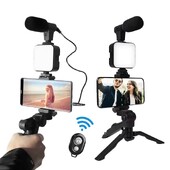 Kit de vlogging pentru smartphone cu suport pentru telefon cu trepied Mini microfon LED Start Light de umplere pentru TikTok Live Stream Video YouTube