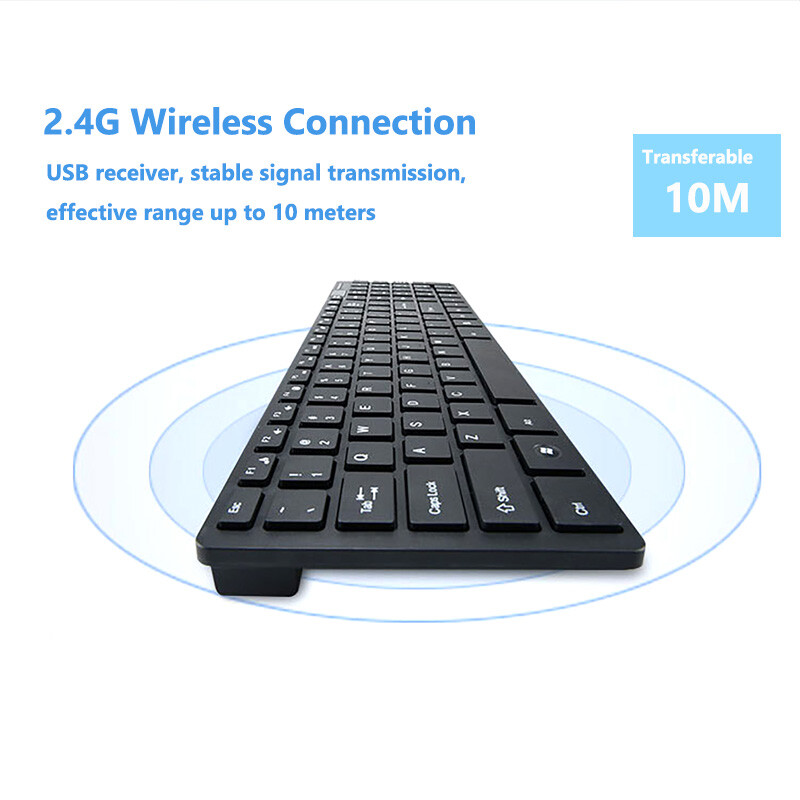 Ултра тънък 2.4G безжичен комбиниран комплект клавиатура и мишка Компютърна клавиатура с мишка Plug and Play за лаптоп, настолен компютър