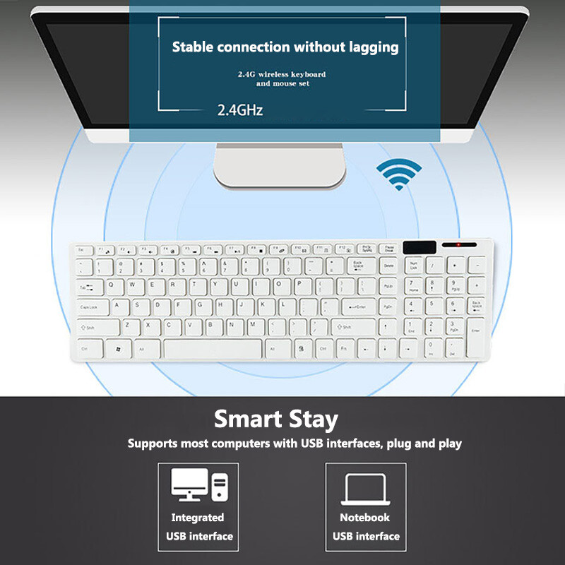 Ултра тънък 2.4G безжичен комбиниран комплект клавиатура и мишка Компютърна клавиатура с мишка Plug and Play за лаптоп, настолен компютър
