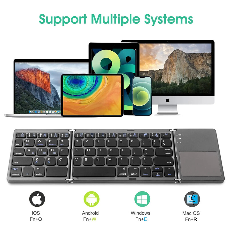 Ruski/španjolski/engleski B033 Mini sklopiva tipkovnica, bežični Bluetooth punjač tipkovnice s dodirnom podlogom za Windows Android IOS