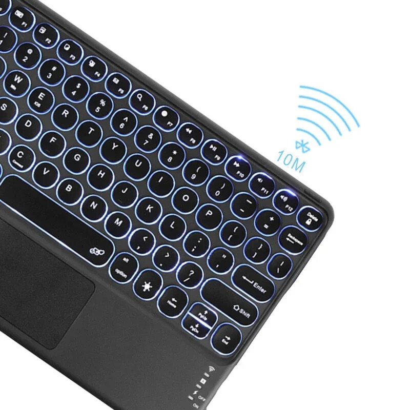 Rusų/Ispanų/Portugalų/Hebrajų Miela apvali kepurė su apšvietimu Bluetooth klaviatūra su jutikline kilimėle, skirta iPad planšetiniam nešiojamajam kompiuteriui IOS Android