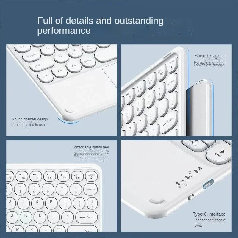 Rusų/Ispanų/Portugalų/Hebrajų Miela apvali kepurė su apšvietimu Bluetooth klaviatūra su jutikline kilimėle, skirta iPad planšetiniam nešiojamajam kompiuteriui IOS Android