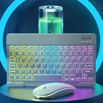 Tastatură pentru tabletă Android iOS Windows Mouse fără fir Tastatură compatibilă cu Bluetooth Tastatură curcubeu iluminată din spate pentru telefon iPad