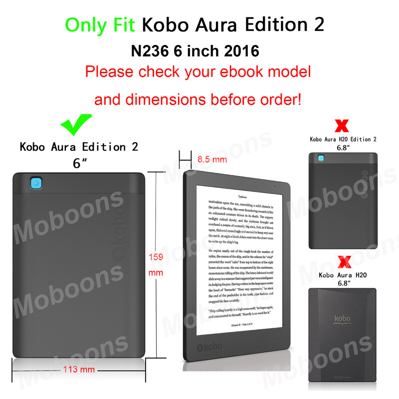 Odinis dėklas, skirtas KOBO AURA EDITION 2 viršelis 6 colių N236 eReader Ebook Funda Capa Folio Magnetic Auto Wake Sleep Spausdinti knygos viršelis