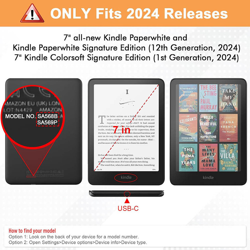 2024 m. dėklas, skirtas „Kindle Paperwhite 6“ ir „Colorsoft“ visiškai naujam 7 colių 12 kartos SA569P SA568B magnetiniam apsauginiam 7 colių dangteliui