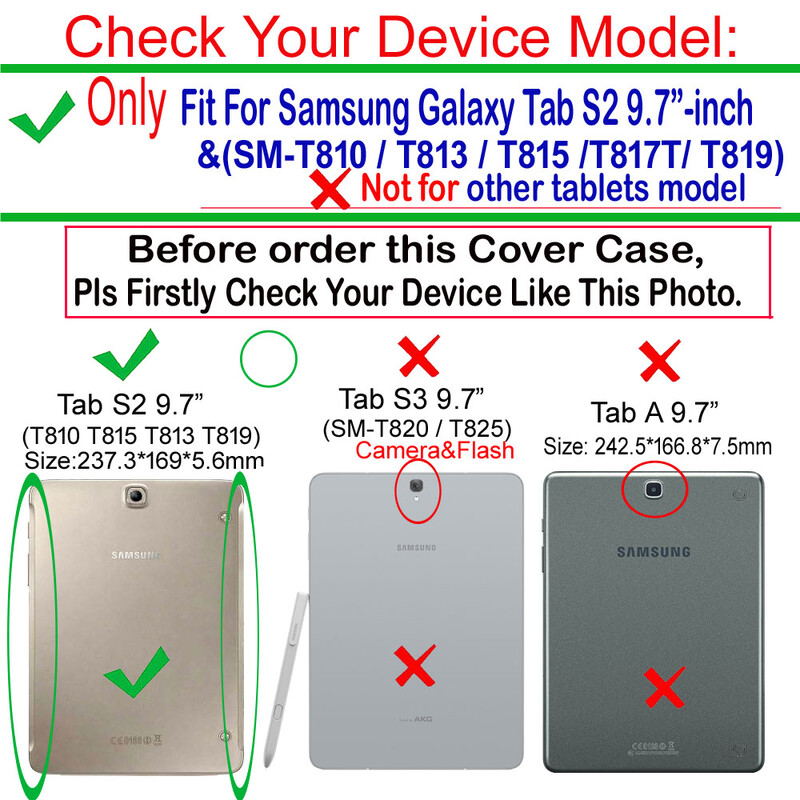 За Samsung Tablet Tab S2 9,7-инчов SM-T810 T815 T813 T817T T819 Калъф Защитен капак на стойката с автоматични калъфи за заспиване/събуждане