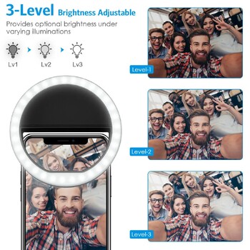 Φωτιστικό δαχτυλίδι LED USB φόρτισης Led Selfie Ring Light Συμβατό με iPhone Samsung Xiaomi Κλιπ Selfie Κλιπ φακού κινητού τηλεφώνου