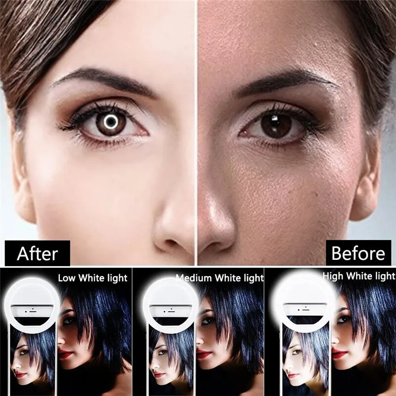 LED светлинен пръстен USB Charge Led Selfie Ring Light Съвместим с iPhone Samsung Xiaomi Мобилен телефон Щипка за пръстен на обектива Лампа за селфи