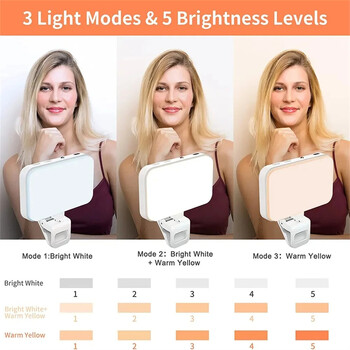 Λάμπα πλήρωσης LED Selfie Light 1000Mah Επαναφορτιζόμενο με κλιπ βιντεοδιάσκεψης Φως 3 Λειτουργίες φωτός για φορητό υπολογιστή tablet κινητού τηλεφώνου