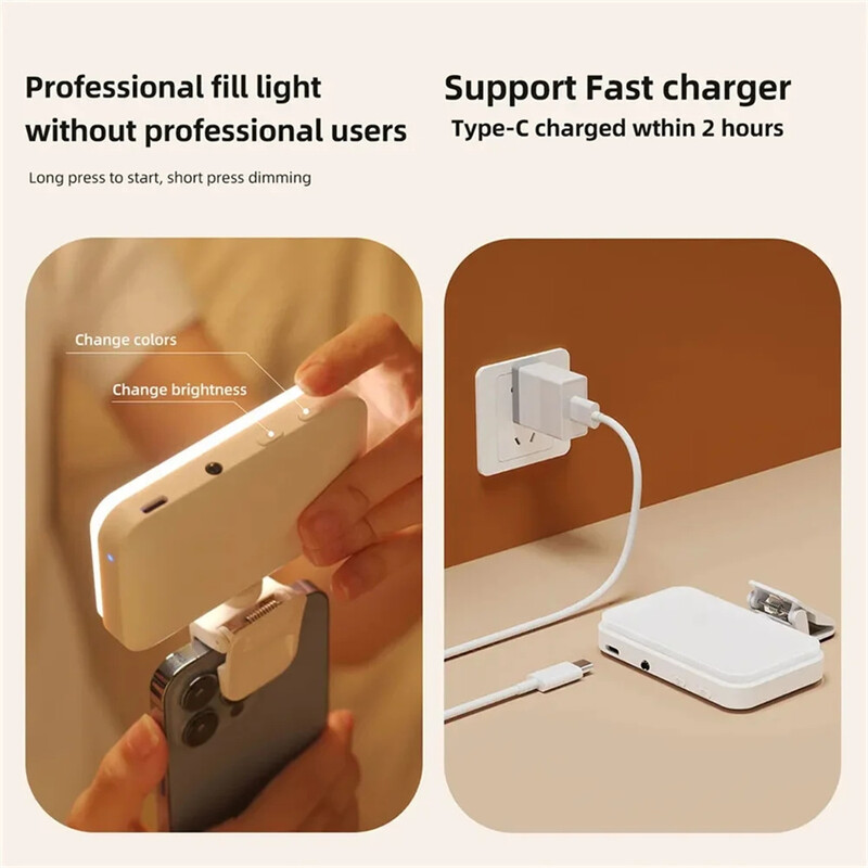 Žarulja za punjenje LED svjetlo za selfije 1000 Mah punjivo svjetlo za video konferencije s štipaljkom 3 načina osvjetljenja za mobitel tablet prijenosno računalo
