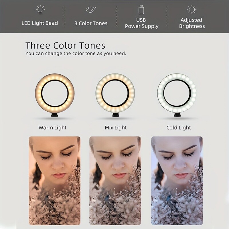 LED пръстен за селфи лампа Осветление за пръстен за селфи Фотографска USB дистанционна запълваща светлина за TikTok YouTube Video Live Поставка за телефон и статив
