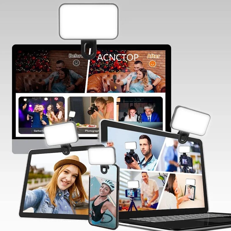 Punjivo LED svjetlo za selfie s 3 načina osvjetljenja Podesiva svjetlina Video svjetla Spojnica za IPhone IPad Laptop Makeup Vlog