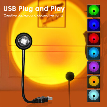 Led USB Sunset Lamp Night Light Προβολέας Διακόσμηση πάρτι γενεθλίων Φορητό φως διάθεσης για υπνοδωμάτιο σαλόνι φωτογραφία τοίχου