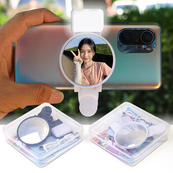 Selfie Mirror με LED Light Clip για πίσω κάμερα Λεπτός κυρτός καθρέφτης τηλεφώνου για iPhone 15 14 13 Max Plus για Selfies Vlogging