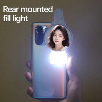 Selfie Mirror με LED Light Clip για πίσω κάμερα Λεπτός κυρτός καθρέφτης τηλεφώνου για iPhone 15 14 13 Max Plus για Selfies Vlogging